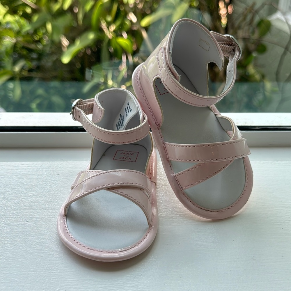 Janie and Jack Pink gladiator patent sandals 12-18M EUC
